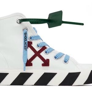 Off-White White and Red High-Top Sneakers